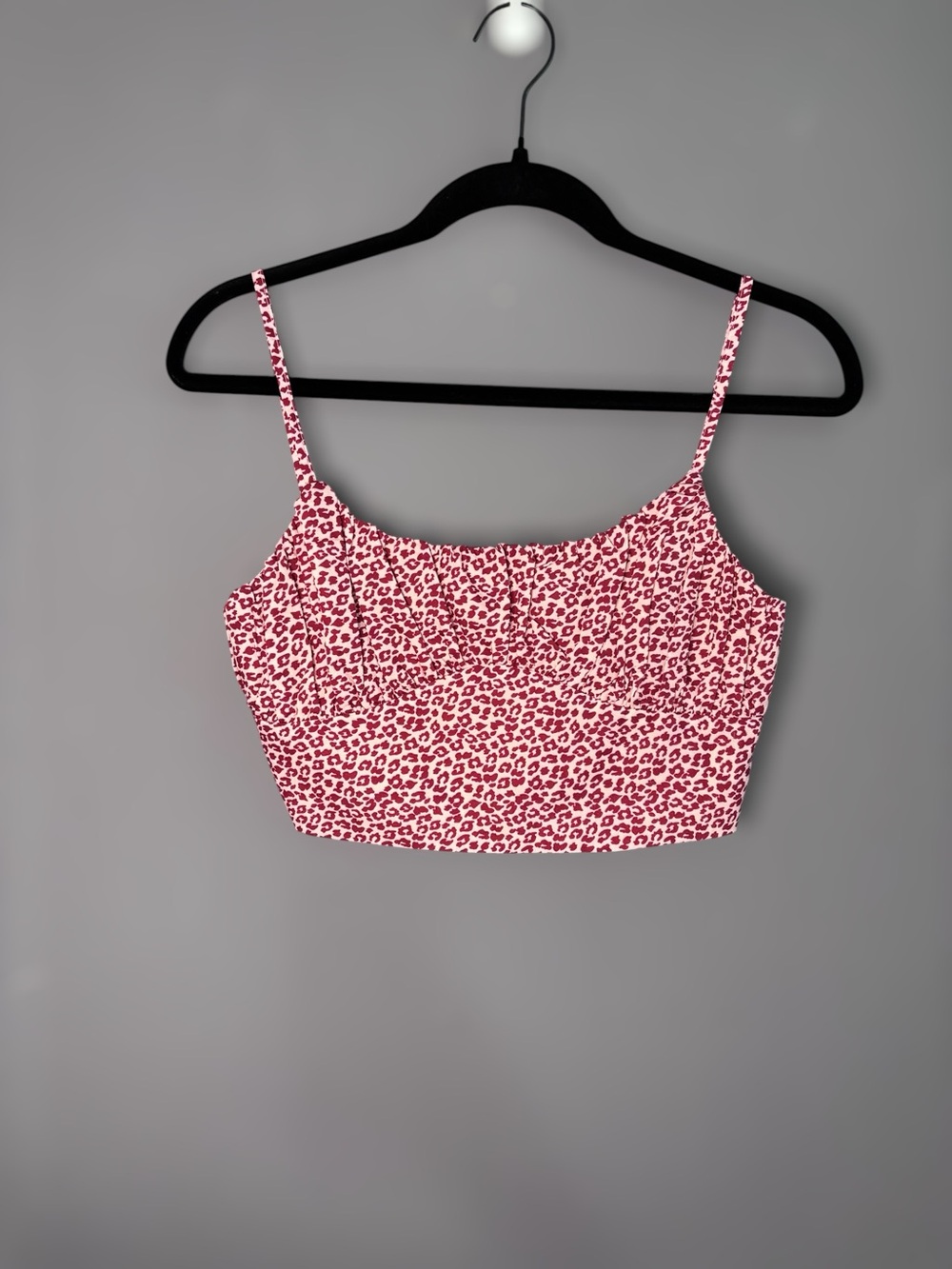 Tiger Mist Red Pink Leopard Print Ruched Cami Crop Top XS